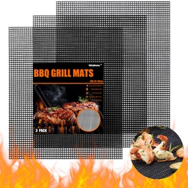 Grill Mat Set, Non-Stick BBQ Grill Mat, Reusable, Grill Mat for Gas Grill, Charcoal, Electric Grill, Cooking, Oven (42 x 36 cm, 3)