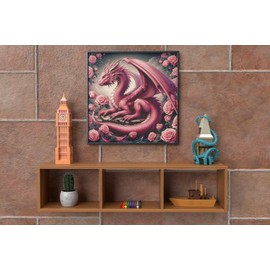 HKLIOPU Cross Stitch Embroidery Kit, 11 CT Embroidery Set, Pink Dragon, Adult Cross Stch, DIY Embroidery Pictures, Pre-Printed Cross Stitch for Beginners, Home Decor, 40 x 40 cm (LZ184)