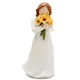 Hodao Warm Embrace Figurines Decoration Surrounded by Warmth of Family A Gifts to Celebrate Friendships, or who Love Sunflowers, Hand-Painted Angel Women Decor for Mom, Grandma (White-Flower)