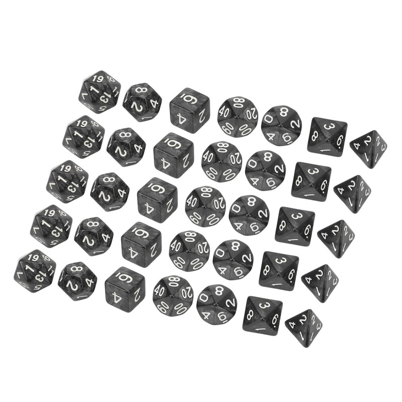 35Pcs Plastic Dice Kit Pearl Pattern White Numbers Polyhedral Dices