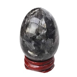 Manekieko Natural Black Labradorite Egg-Shape Meditation Chakra And Home Decor Balancing Gemstone and Crystals Figurines Kit,35 * 50mm Reiki Healers And Yoga Practioner With Wooden Stand