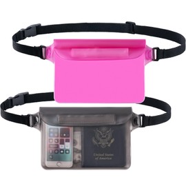 CADONO 2-Pack Waterproof Pouch with Adjustable Waist Strap | Screen Touch Sensitive Dry Bag, Keep Your Phone and Valuables Dry, Perfect for Swimming Kayaking Boating Fishing Beach Diving (Gray+Pink)