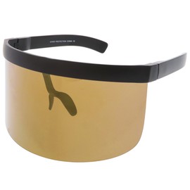 sunglassLA - Futuristic Oversize Shield Visor Sunglasses Flat Top Mirrored Mono Lens 172mm (Gold Mirror)