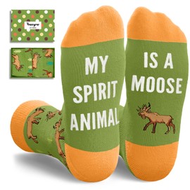 HAPPYPOP Funny Moose Gifts for Men - Moose Lover Gifts for Women, Novelty Moose Socks Crazy Silly Fun Socks for Teens, Christmas Stocking Stuffers