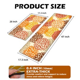 Orange Fall Kitchen Mats for Floor, Cushioned Anti Fatigue Memory Foam Kitchen Rugs Set of 2, Non Slip Waterproof Kitchen Runner Floor Mat, Comfort Standing Mat for Sink, Laundry, Autumn Home Decor