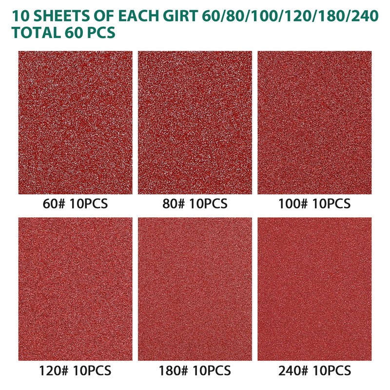 60PCS Triangular Sander Sandpaper, HYCHIKA Detail Sander Sandpaper Assorted 60/80/100/120/180/240