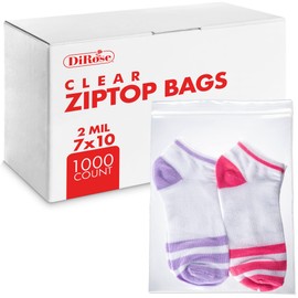 Dirose - 7" x 10" Reclosable Poly Zip Top Bags (1000 Count), 2 Mil - Plastic Zip&lock Bags – Resealable Plastic Bags with Zipper - Clear Bags for Snacks, Hardware, Arts & Crafts