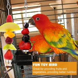 Nogeqi 2PCS Bird Cage Food Holder with Hook, Stainless Steel Bird Feeder for Cage, Parrot Fruit Skewers, Bird Foraging Toys for Macaw Parakeet Parrot Budgie (2 Sizes)