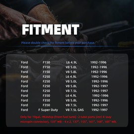 SP2006H Front Fuel Pump for Ford F150 4.9L 5.0L 5.8L 1992-1996 with 19 Gallon Tank F250 4.9L 5.0L 1992-1996 5.8L 7.5L 1992-1997 F350 4.9L 5.8L 1992-1996 7.5L 1992-1997 F Super Duty 7.5L V8 1992-1997