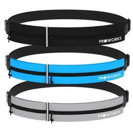 Proworks Sports Running Belt Bag with Adjustable Waist Strap, Twin Zipper Storage Pouch & Reflective Strip | Compatible with Most Phones Models - Blue - Large - 34" - 53"