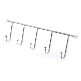 BSM Marketing Wall Mounted Utensil Holder Rack Hanging Rail, 5 Hook, Chrome