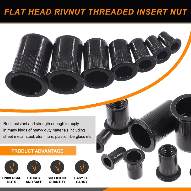 Rustark 100Pcs M5 Rivet Nuts Carbon Steel Black Zinc Plated