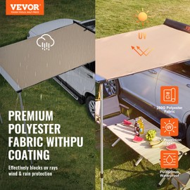 VEVOR Vehicle Awning 6.6'x8.2' Roof Rack Pull-Out Sun Shade UV50+ PU3000mm, Retractable Weatherproof 4x4 Side Awning for SUV Outdoor Camping & Overland (Hardware Included), w/Waterproof Storage Bag