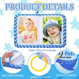Sea Animal Baby Photo Album – My First Soft Cloth Family Photo Book with Baby-Safe Mirror & Name Tag Stickers, Holds 17 4x6 Photos for Newborn Toddler