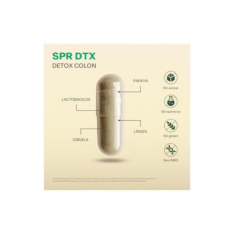 Spr Dtx Ciruela Linaza Papaya Lactobacillus Acidophilus 120 Cápsulas 500mg