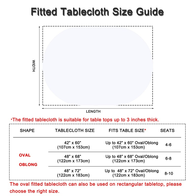 Amonsa Oval White Fitted Tablecloth with Elastic 48x72 inch for