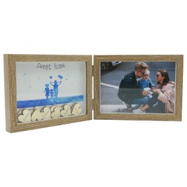 Smiling Art Wooden Photo Frame for 2 Photos Folding Picture Frame Double Frame (Brown, Landscape, 2 x 13 x 18 cm)