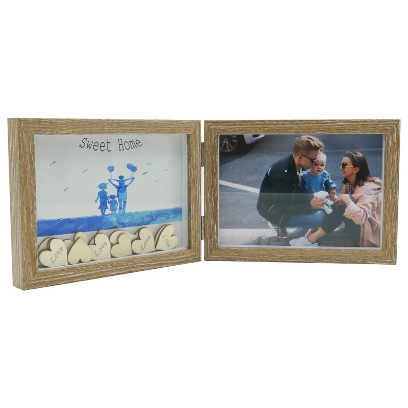 Smiling Art Wooden Photo Frame for 2 Photos Folding Picture