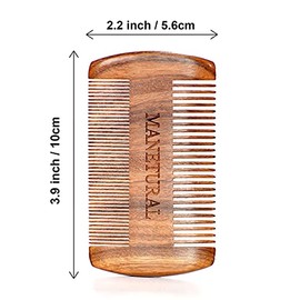 Peine Madera Barba Estuche Dientes Finos Doble Acción Kit Cuidado Hombres Manetural
