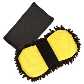 com-four® 2-teiliges Auto Reinigungsset - 2 in 1 Autoschwamm und Polierschwamm - Schwamm für sanfte Autowäsche - wiederverwendbar (2 Stück - gelb/schwarz)