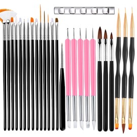 ESUOHYM 27 PCS Nail Art Brushes Set with Brush Stand Nail Sculpture Pen Dotting Tools For Paint 3D Nails,Nail Design Brush for Acrylic Gel Dip Powder Nail Extensions,French Manicure,for Home Salon