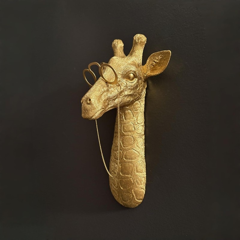 WOPARTY Decorative Gold Giraffe Head Wall Mount with Glasses, Resin