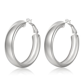 PABBEU 925 Sterling Silver Hoop Earrings Chunky Silver Hoop Earrings for Women, Lightweight Big Silver Hoop Earrings,Hypoallergenic Silver Hoop Earrings for Women 30mm 40mm