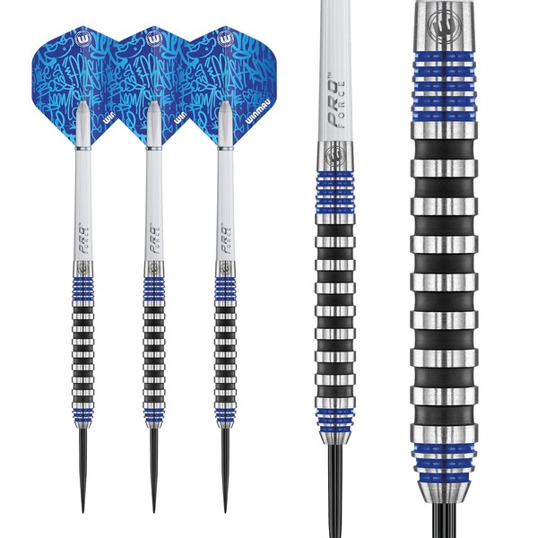 Winmau Advance 500 Series Tungsten Blue 22 Gram Steeltip Darts Set with Flights and Shafts (Stems)