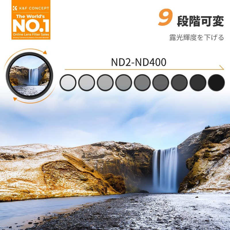 K&F CONCEPT 72mm 可変NDフィルター ND2-ND400 減光フィルター 超薄型 カメラ用フィルター+超極細繊維布（72mm ND Filter）