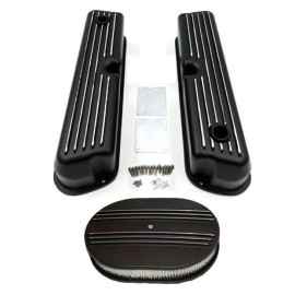 espeedpro21 SBF Ford 289 302 351W Finned Retro Black Alum Valve Covers & 12" Air Cleaner Kit
