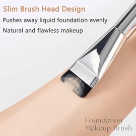 Flat Foundation Brush, Korean Makeup Brush for Liquid Foundation Ultra Thin Spatula Facial Brush Face Cosmetics Brush for Liquid, Blending, Mask,Clay, Mud, Silver