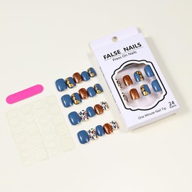 24Pcs Thanksgiving Press on Nails Short Square Gold Red Fall Leaf Fake Nails With Glue Autumn Pumpkin Glitter Glossy Acrylic Nails for Women DIY Thanksgiving Party Nails Decoration