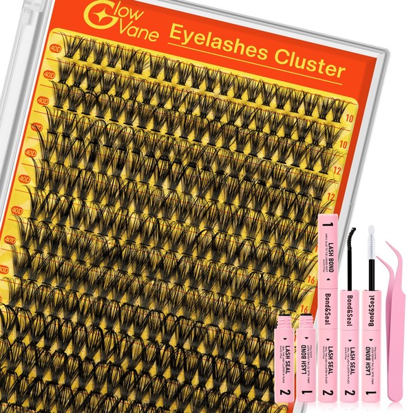 Glowvane Eyelashes Individual Kit 10-18mm, Cluster-Lashes Kit D Curl, Cluster