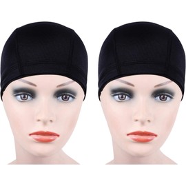 2 Pcs Black Dome Cap Wig Caps Stretchy Wig Cap with Wide Elastic Band for Making Wig (Black)