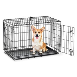 MoNiBloom 24/30/36/42/48 Dog Crates, Foldable Metal Wire Dog Cage with Double-Door, Outdoor Indoor Pet Kennels, Includes Leak-Proof Pan, Divider Panel, Black, 36"