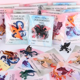 VAINECHAY Valentines Cards for Kids Classroom - 36 Sets Dragon Valentines Day Exchange Gifts with Greeting Cards & Plastic Dragon Figures for Class School Boys Girls Children