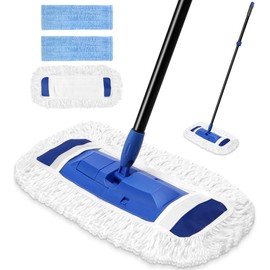 Dust Mop for Floor Cleaning with Washable Mop Pads, Long Handle Commercial Flat Large Mop ,Microfiber Wet Dry Mop for Hardwood Floor,Marble, Laminate Cleaning, Blue, VOUBIEN