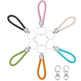 SwirlColor Braided PU Leather Strap Keyring Keychain Car Key Chain Ring Key Fob for Women Men Children- 6 Pcs, with 2PCS Lobster Buckles