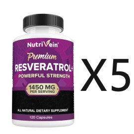 Nutrivein Resveratrol capsules 1450 mg - balance skin health, support immune system health - 120CapsulesX5