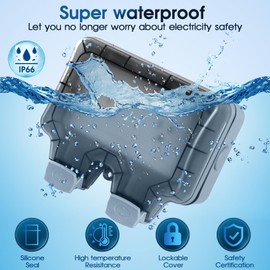 XINYIELE Outdoor Outlet Box Waterproof,Outdoor Power Outlet Box,Waterproof Ip66 Power Outlet,Outdoor waterproof socket,15A 250V Outdoor Plug Socket, in Use Outdoor Outlet Cover (Double Plug Socket)