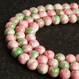 100 abalorio redondas de flores de lluvia de 6 mm, color verde, rojo, abalorio de piedras preciosas naturales, para manualidades y fabricación de joyas