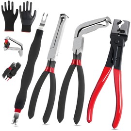 Newmkr 4PCS Electrical Disconnect Pliers Set, 60°Connector & Safety Wire Pliers, Spark Plug Clip Remover & Automotive Hose Disconnect Tools with Gloves for Cars and Trucks Repair