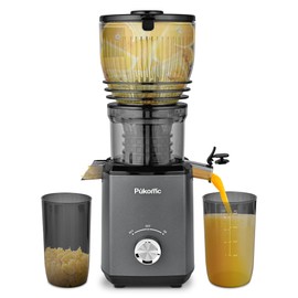 Pukomc Cold Press Juicer,5.8" Wide Feed Chute Juice Extractor Machine with 300W,Slow Masticating Juicer for Whole Vegetables & Fruits,High Juice Yield,Easy to Clean,Grey