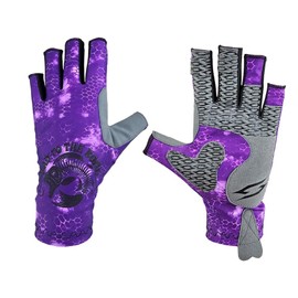 Scale Wear Fishing Guide Gloves UPF 50+ Exposed Fingers Quick Dry Breathable Half Finger Second Skin Superior Non Slip Grip for Men and Women Kayaking UV Protection (Purple, Large)