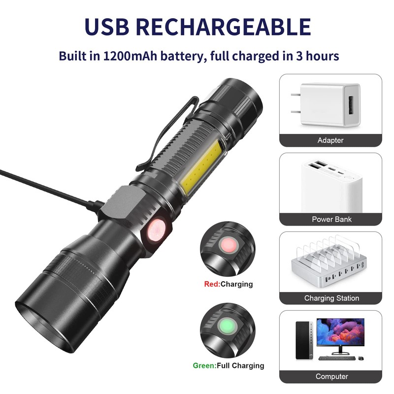 COSOOS 2 Pack UV Flashlight Black Lights, USB Rechargeable UV