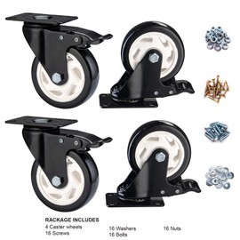 4 inch Caster Wheels, Casters Set of 4 Heavy Duty - CLOATFET Locking Swivel Casters with Brake (Top Plate), Non Marking Black Castor Wheels for Cart Furniture Workbench