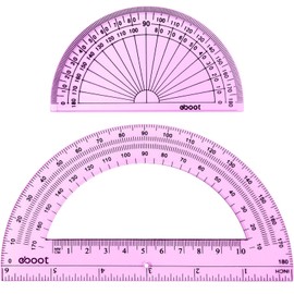 EBOOT 2 Pcs Plastic Protractor Clear 180 Degrees Transparent Protractor for Geometry, 4 Inch and 6 Inch(Pink)
