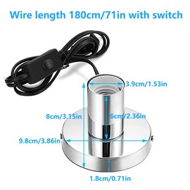 YKCGG Industrial Table Lamp Base,Small Polished Metal Desktop Light Sockets Base Only,Vintage E26/E27 Edison Screw Light Bulb Holder Base,with 6ft Cord Switch Plug Bulb Base Holder（Silver）