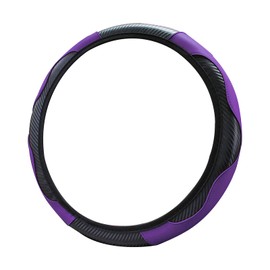 ZIMISI Car Steering Wheel Cover, 15 Inch Anti-Slip Breathable Elastic Steering Wheel Protector with Carbon Fiber Leather, Men & Women Universal Car Interior Accessories for Most Cars (Purple)