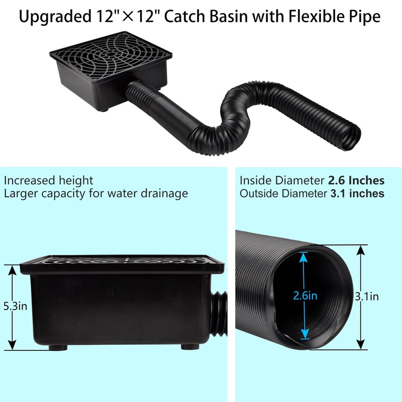 Prestantious Gutter Downspout Catch Basin, Upgraded Version 12"×12" Catch Basin